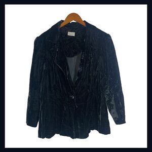 Vintage Crushed Velvet Blazer Jacket Black Oversized 90s Glam Sue Brett